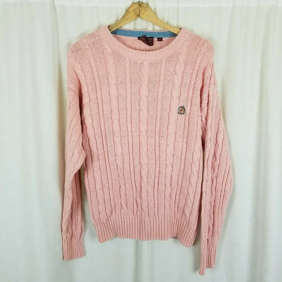 Vintage Chaps Ralph Lauren Cable Knit Sweater Mens M Crew Neck Horse Head Logo 1