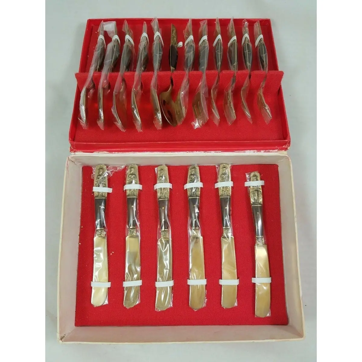Thailand Hindu God Elephant Teak Rosewood Nickel Bronze Flatware 18 Pieces Set 1