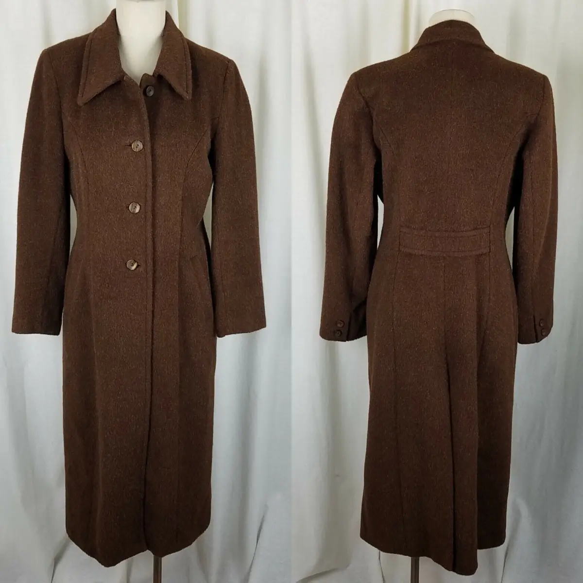 Alpaca Collection Brown Mohair Wool Peacoat Dress Coat Womens 42 S M England 1