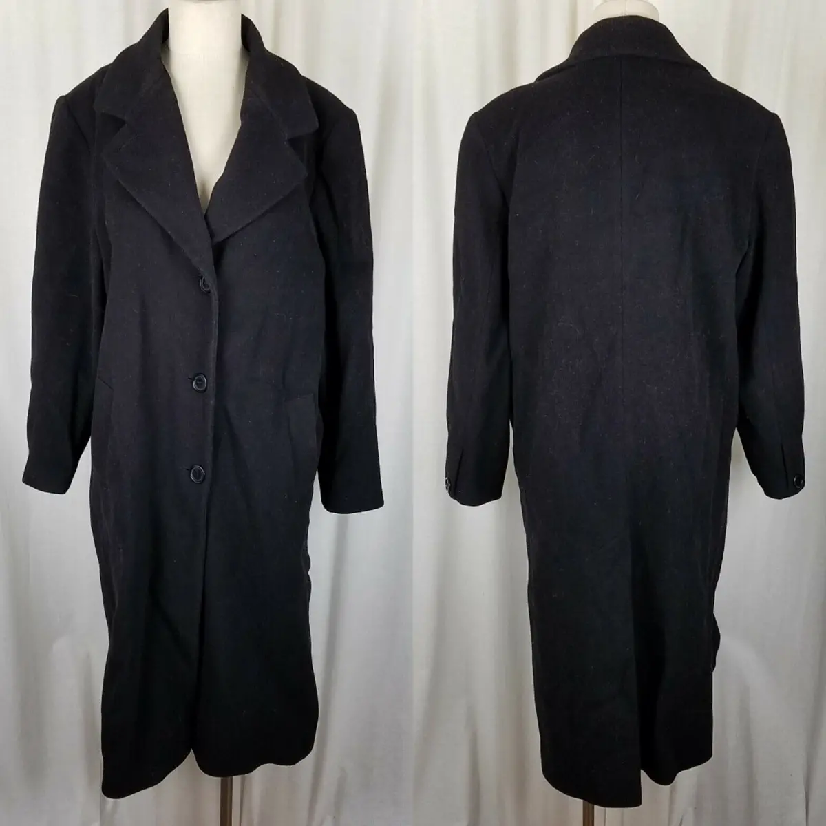 Vintage Forecaster Of Boston Black Winter Wool Long Maxi Peacoat Womens Size 14 1
