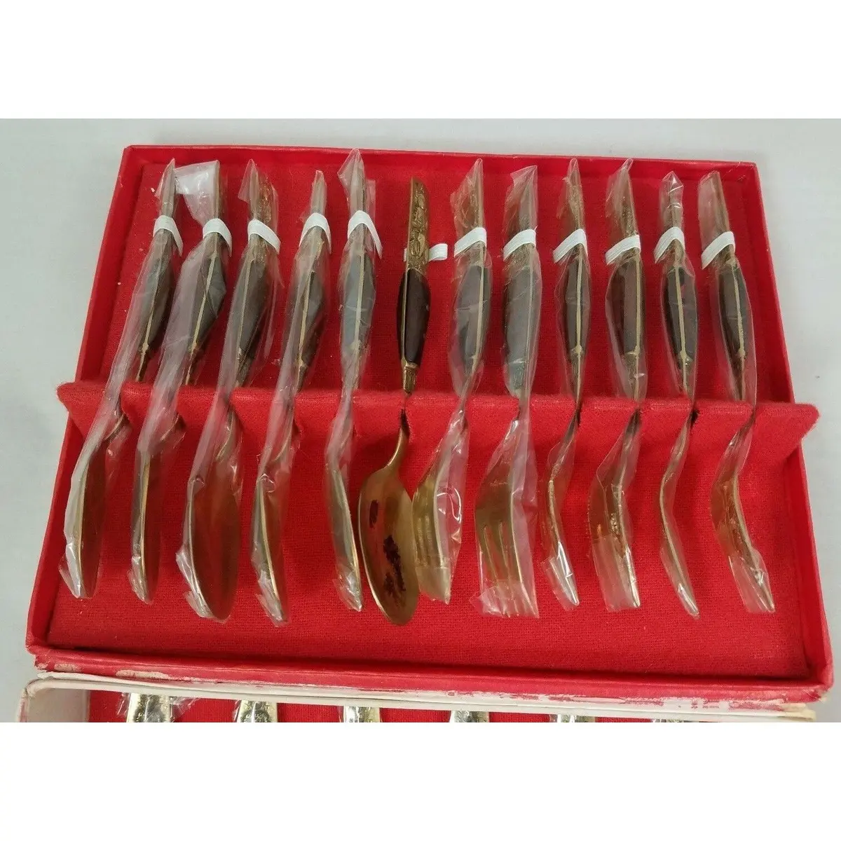 Thailand Hindu God Elephant Teak Rosewood Nickel Bronze Flatware 18 Pieces Set 2