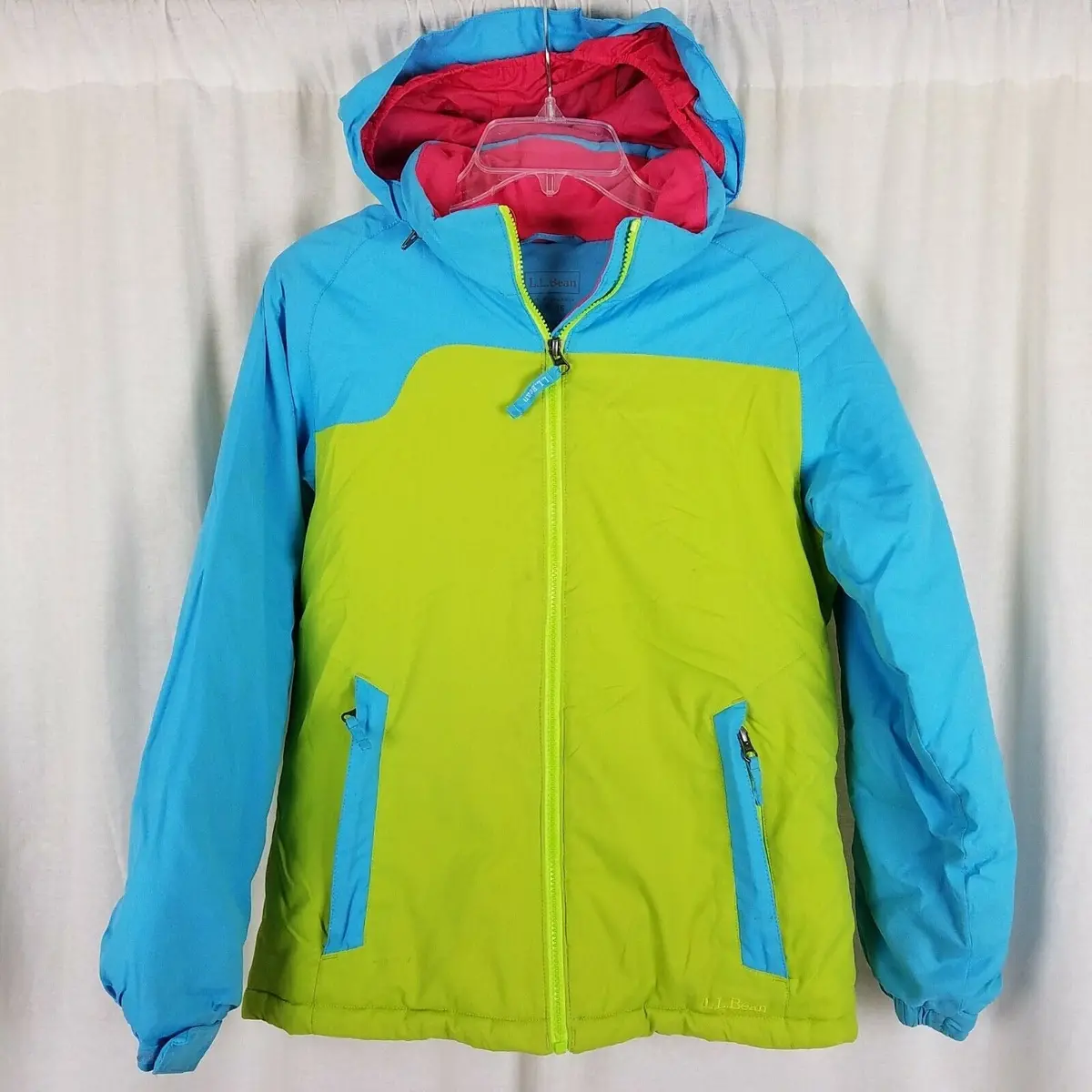 Ll Bean Thinsulate Hooded Winter Parka Jacket Girls L 14 16 Colorblock Neon Ski 1