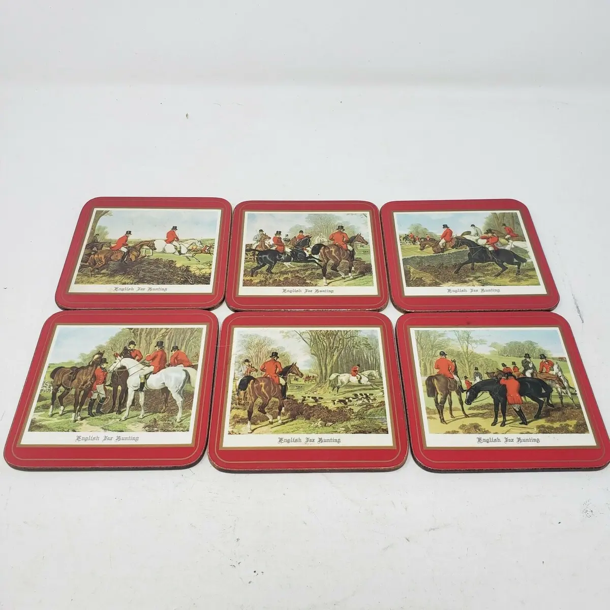 Vintage Pimpernel English Hunting Scarlet Table Mats Drink Bar Beer Coasters Set 1
