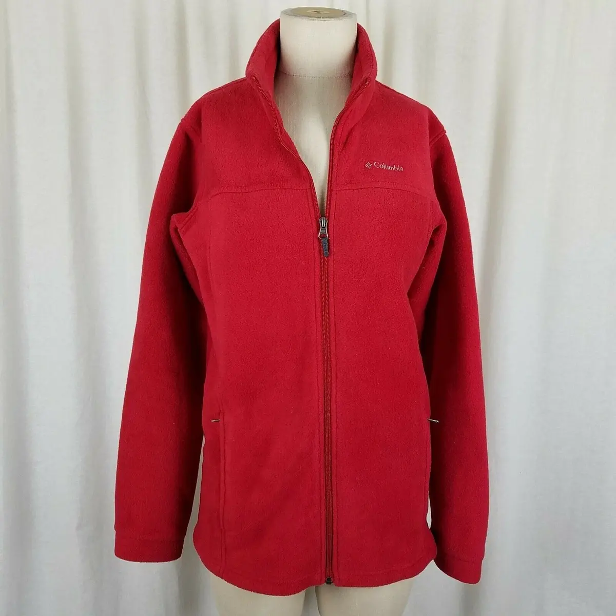 Columbia Red Fleece Jacket Full Zip Youth Girls Kids Size Xl 18 20 Funnel Neck 2