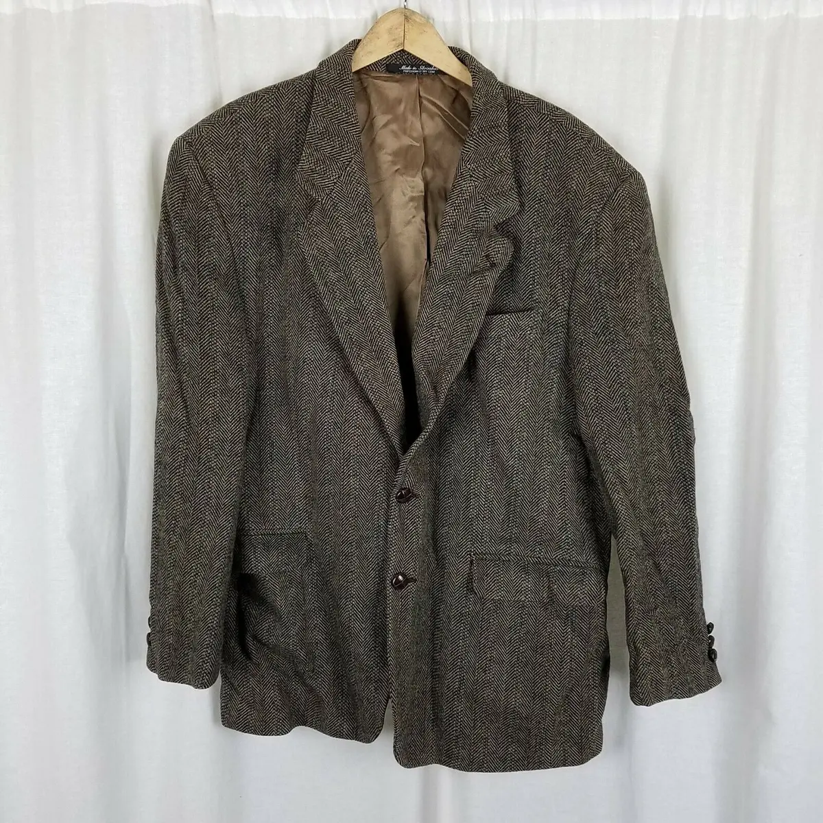 Deansgate Luxury Blend Lambswool Herringbone Blazer Sport Coat Jacket Mens 44R 1