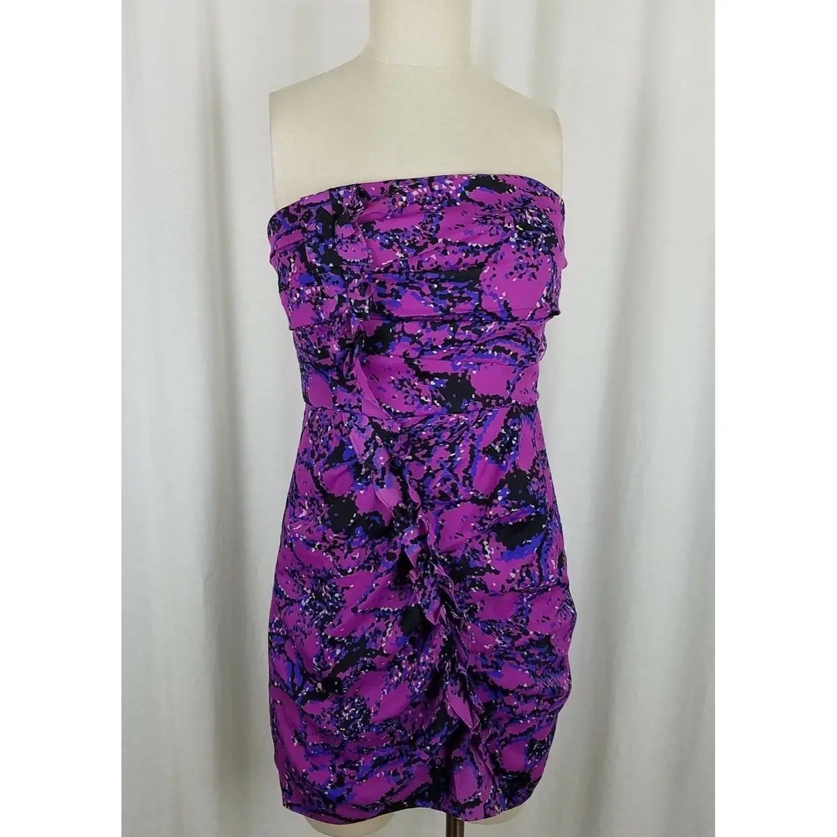 Bcbgeneration Bare Shoulder Drape Ruched Ruffled Mini Sun Dress Womens 4 Purple 1
