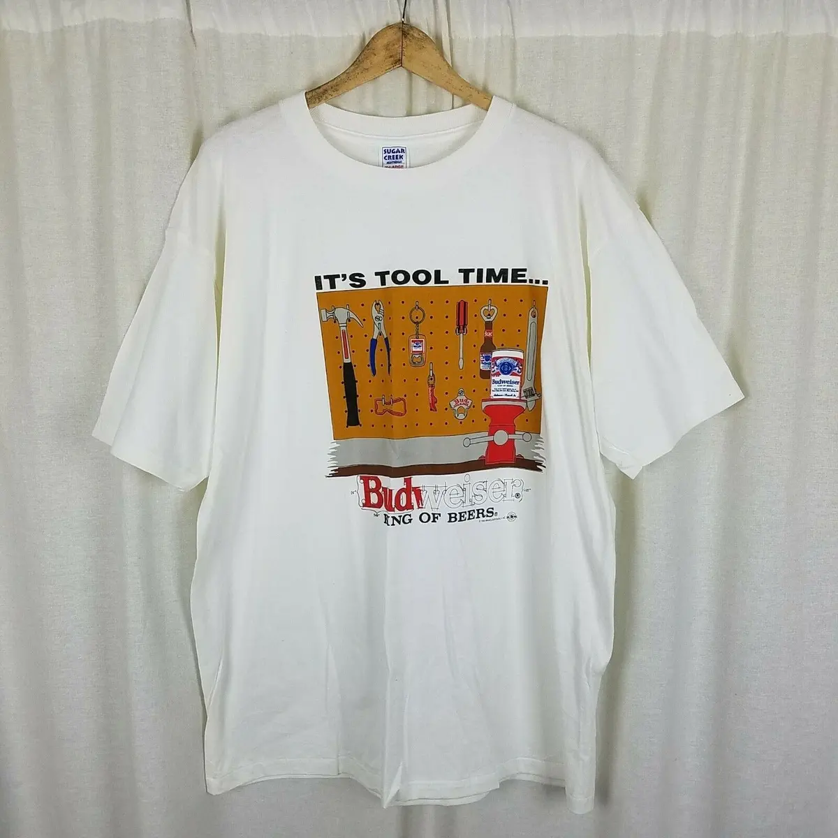 Vintage Budweiser King Of Beers Its Tool Time Tshirt Mens Xl 90S Bench Peg Board 1
