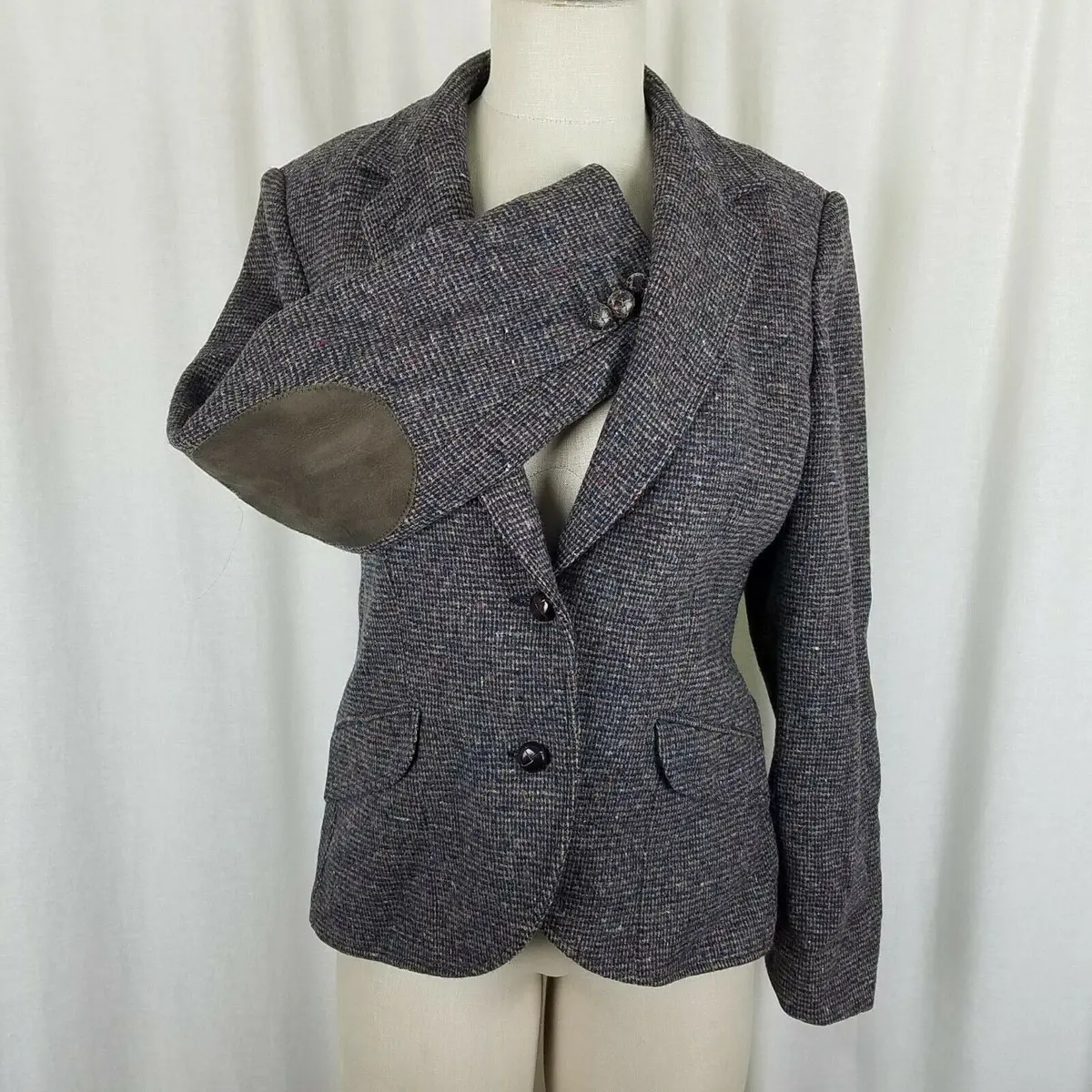 Vintage The Villager Wool Tweed Patch Elbows Riding Jacket Blazer Womens Size 14 1