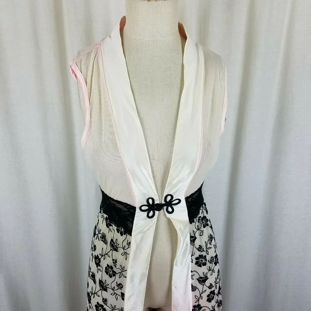 Vintage Silk Lace Kimono Wrap Maxi Robe Asian Womens S Sexy Frog Closure Ombre 2