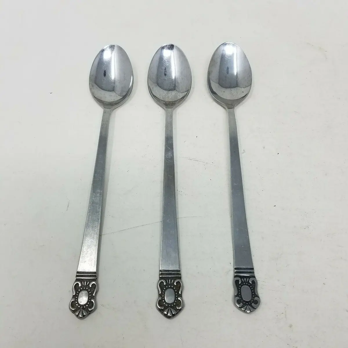 Hf Mystique Stainless Steel Flatware Silverware Long Dessert Spoons Lot 3 Vtg 1