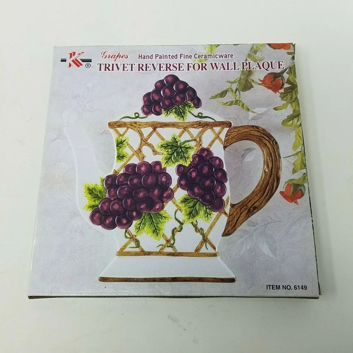 Grapes Ceramic Trivet Reverse For Wall Plaque Tea Pot Grapevine Hand Painted Nib 1