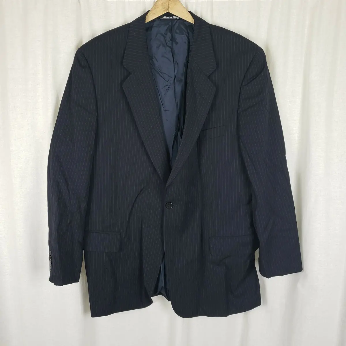 Calvin Klein Saks Pinstripe Worsted Wool Sportcoat Jacket Blazer Mens 46R Italy 1