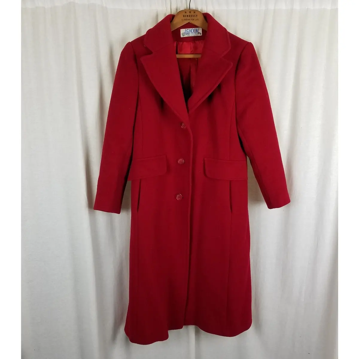 Vintage Jg Hook Red Wool Half Belted Back Fit & Flare Peacoat Coat Womens S Demi 1