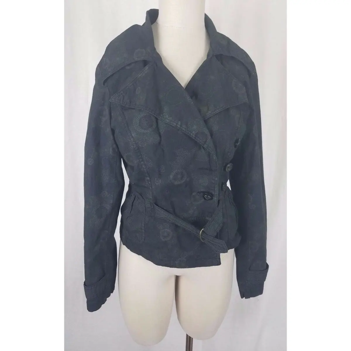 Mod'land Paris Double Breasted Belted Fitted Cropped Jacket Womens M Circles 1