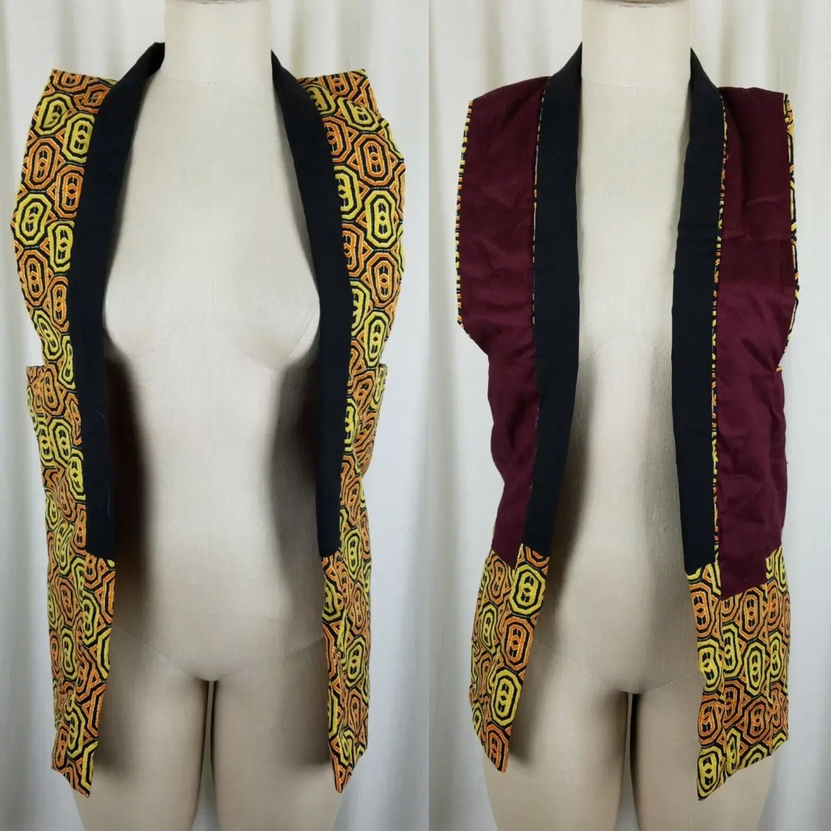 Vintage Handmade Reversible Vest Womens L 70S Retro Psychedelic Patchwork Look 1