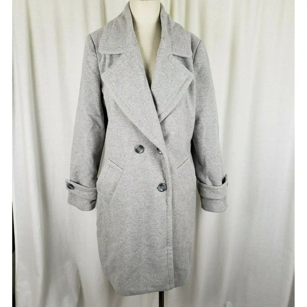 Chadwicks Of Boston Wool Midi Military Double Breasted Peacoat Womens 12 Gray 1