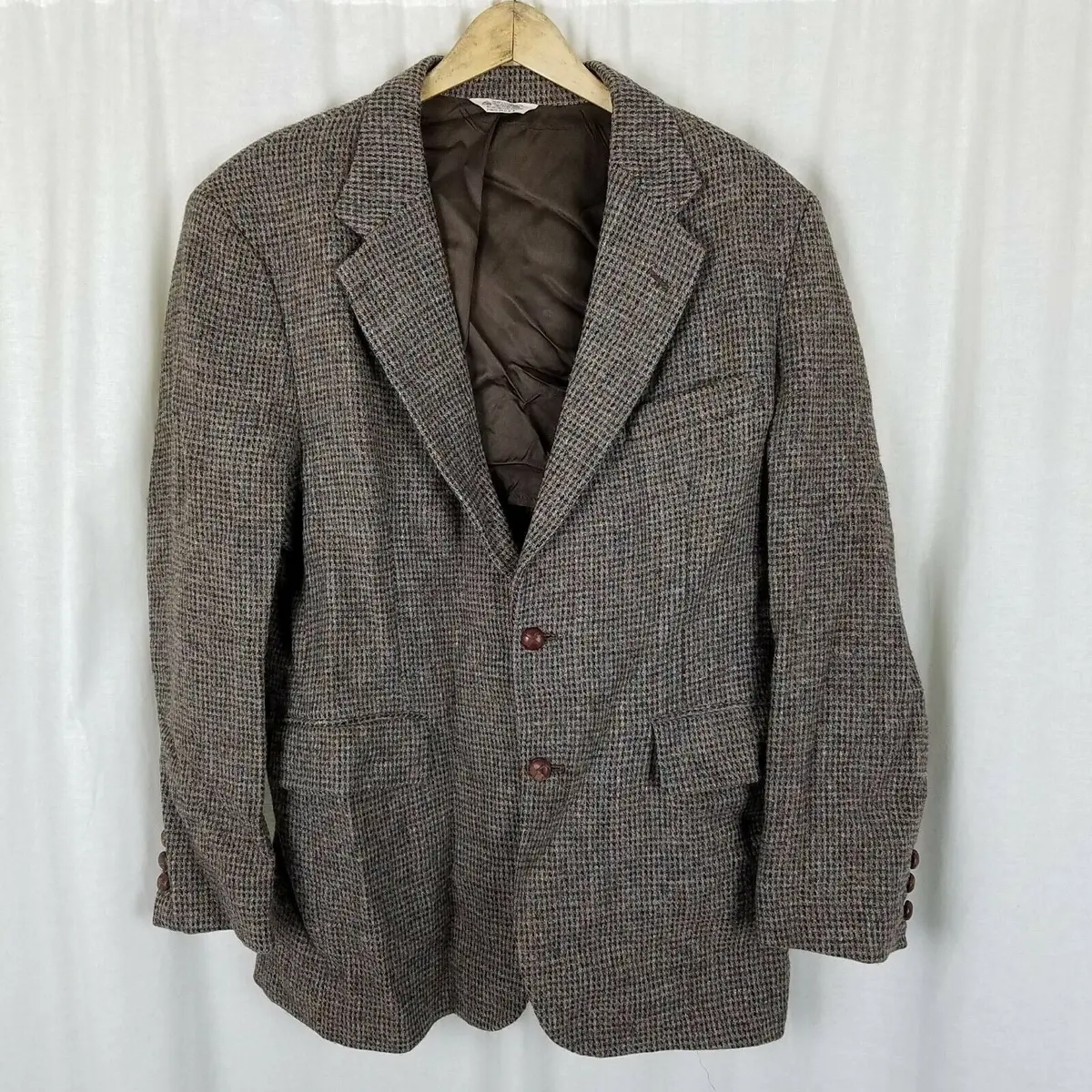 Vintage Harris Tweed Blazer Brown Mottled Wool Sport Coat Jacket Mens 42R Usa 1