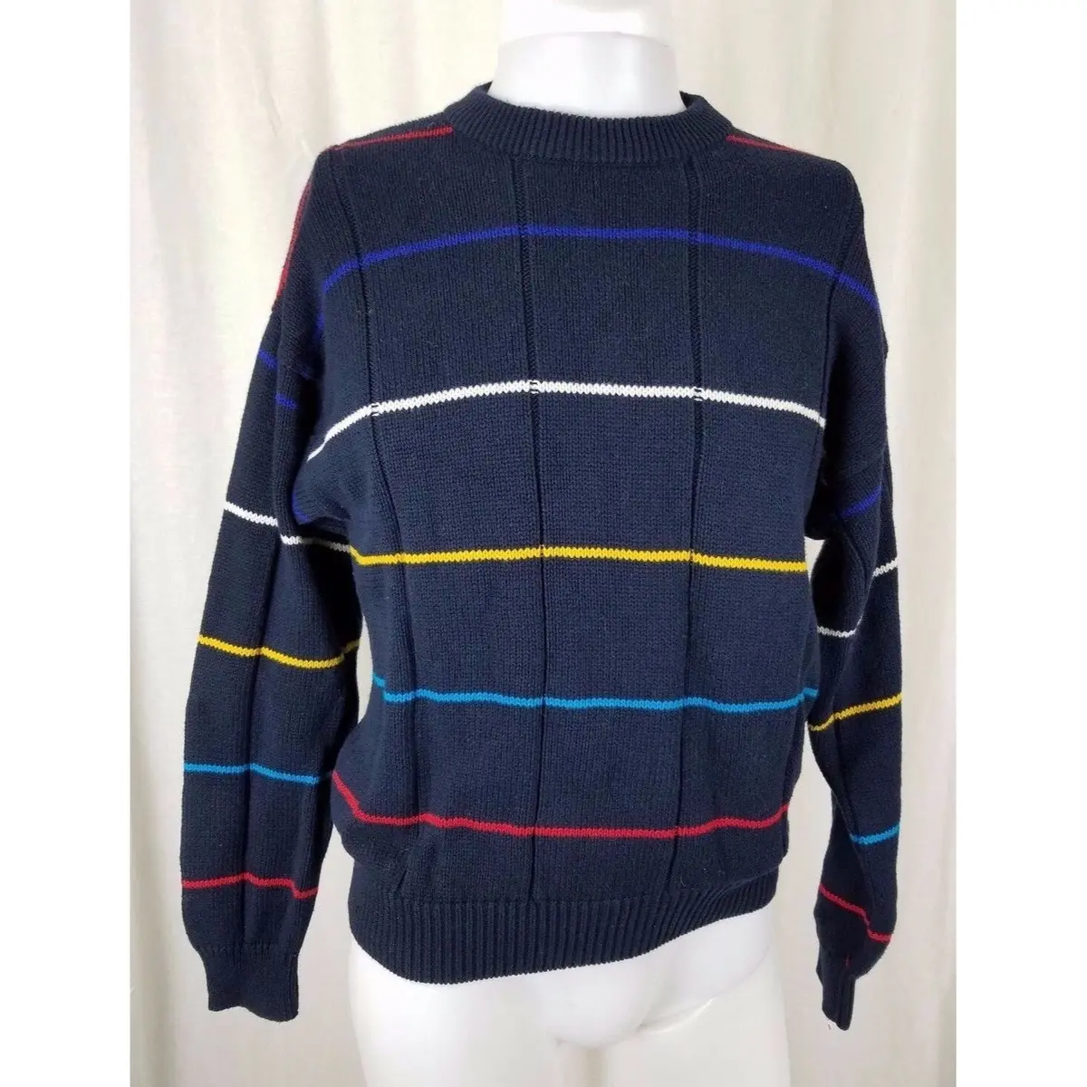 Vintage Jantzen Sport Knit Sweater Striped Ribbed Crewneck Pullover Mens M Blue 1