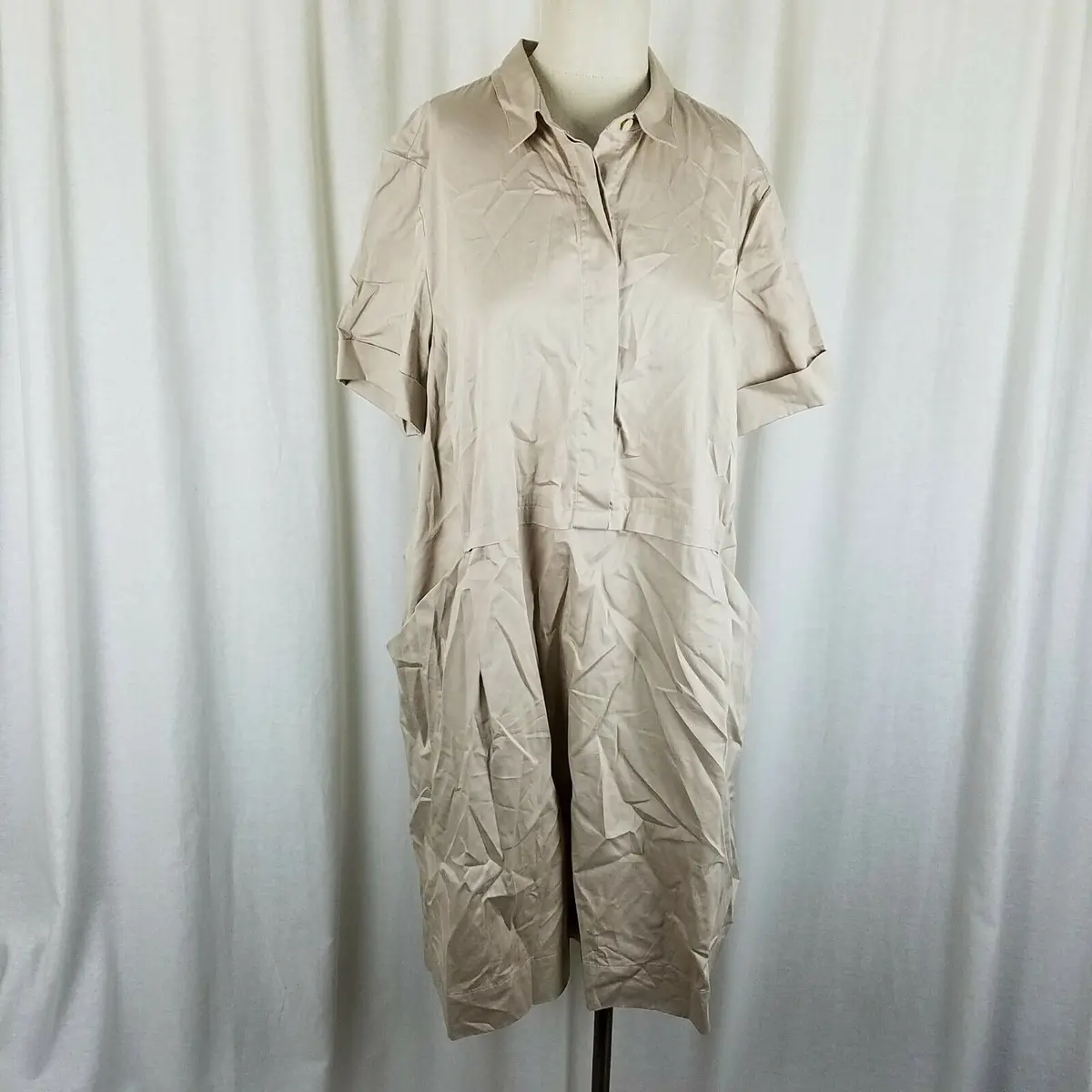 J.Jill Tan Chambray Denim Jean Tunic Sack Shirt Dress Womens Xl Pet Cotton Khaki 1