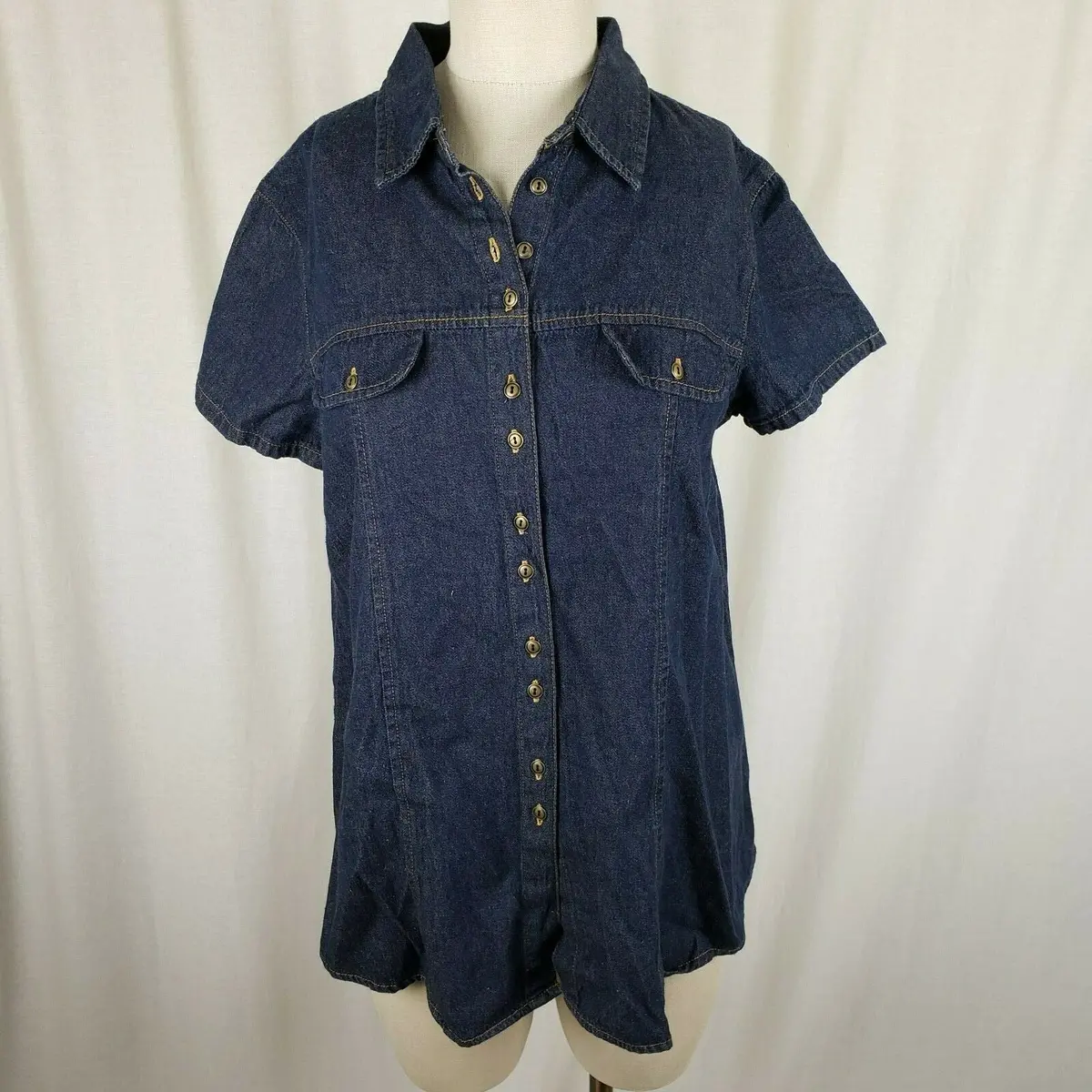 Nwt Announcements Maternity Blue Jean Denim Shirt Button Up Top Blouse Womens M 1