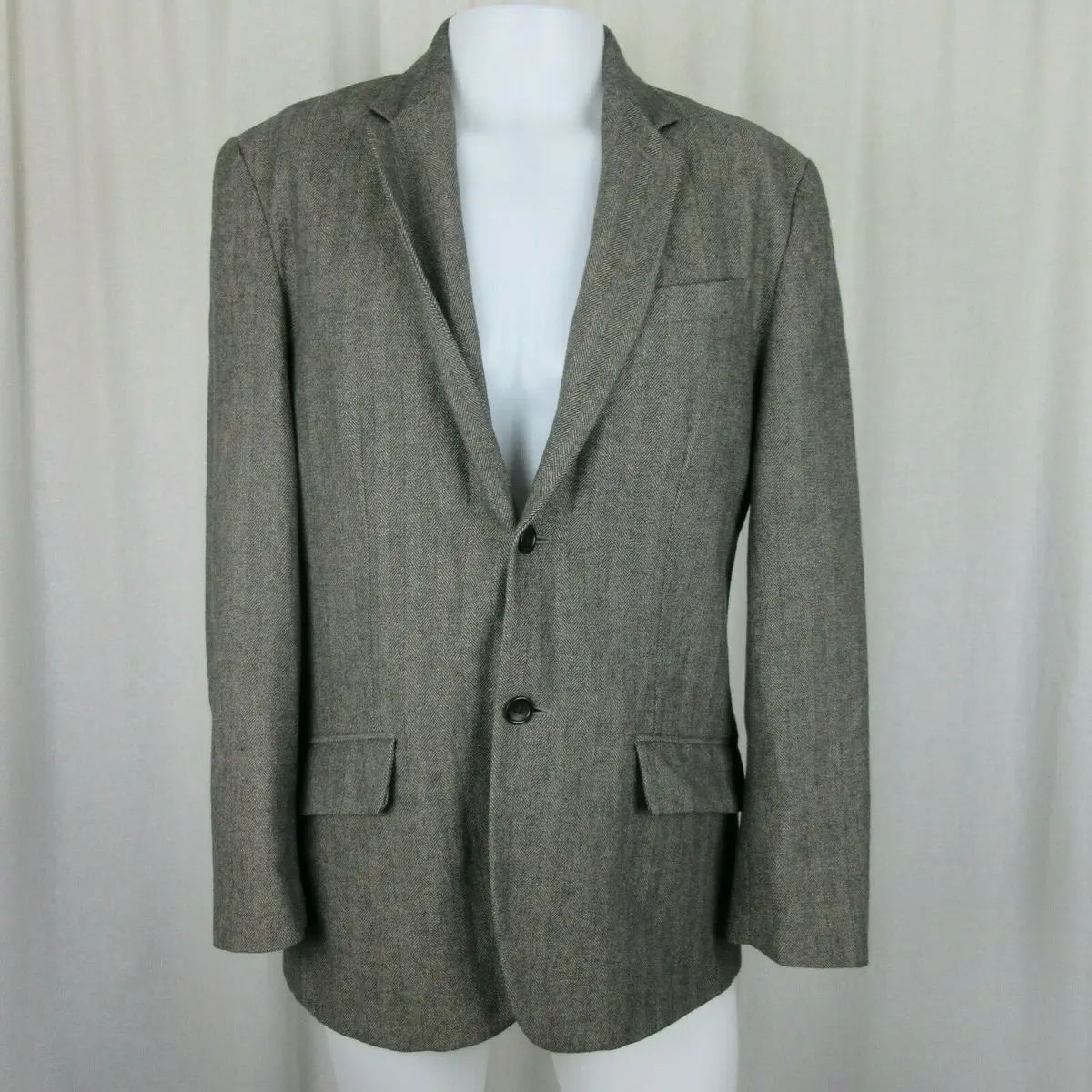 Banana Republic Herringbone Tweed Wool Sport Coat Jacket Blazer Mens 40 Gray 1