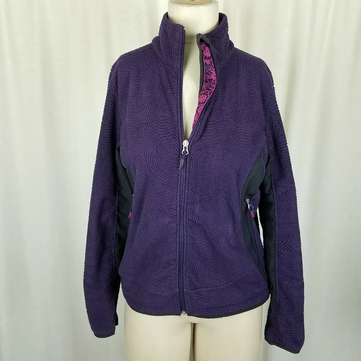 Ll Bean Quilted Embroidered Fleece Full Zip Up Anorak Jacket Womens Pm Stretch 1