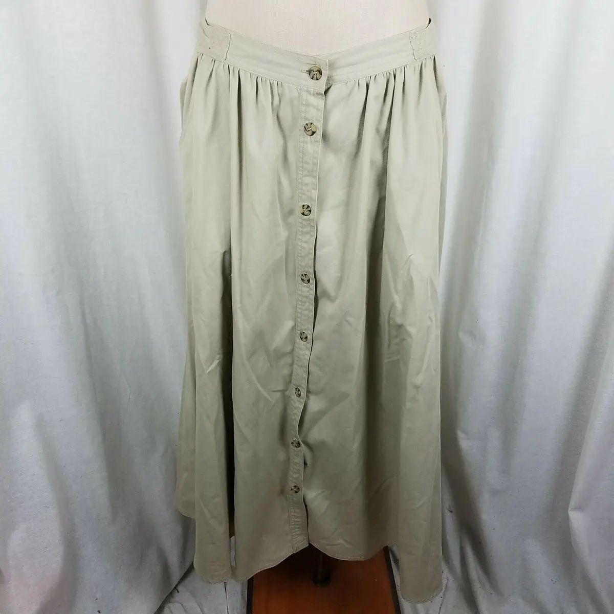 Vintage Chaus Gathered Hippie Boho Maxi Twirl Button Front Skirt Womens 14 80S 1