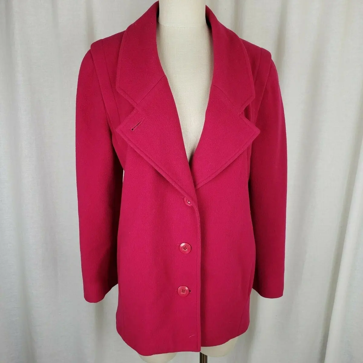Vintage Mackintosh Pink 90S Wide Lapel Wool Peacoat Coat Jacket Womens 10 Usa 1
