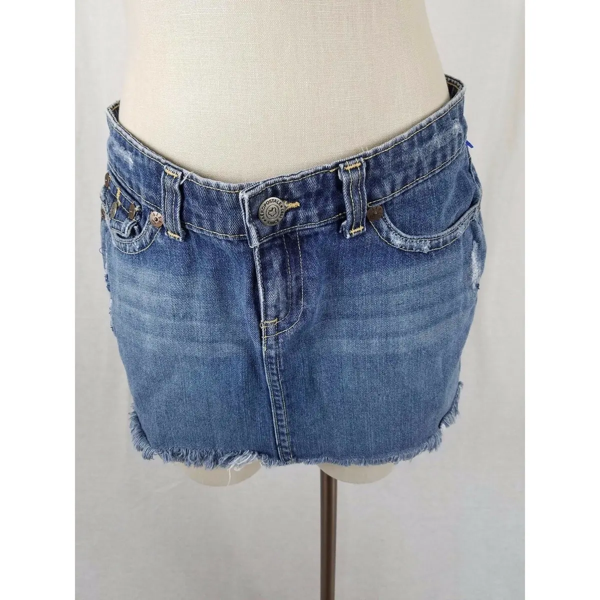Aeropostale Distressed Destroyed Denim Blue Jean Mini Skirt Womens Juniors 9 10 1