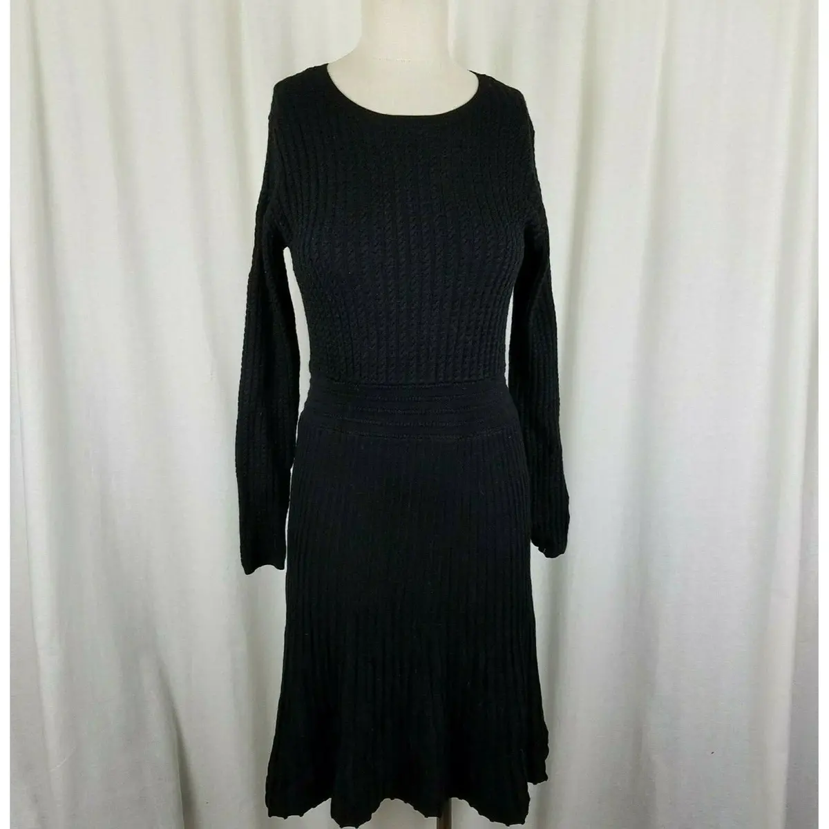 Ann Taylor Loft Petites Wool Fit & Flare Cable Knit Sweater Dress Womens Mp 1