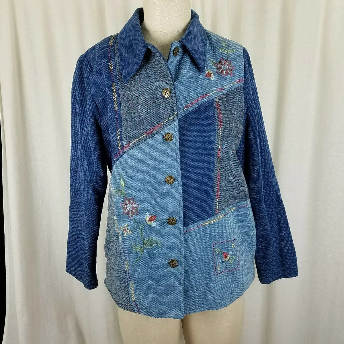 Alfred Dunner Petites Patchwork Embroidered Chenille Blazer Jacket Womens 10P 1