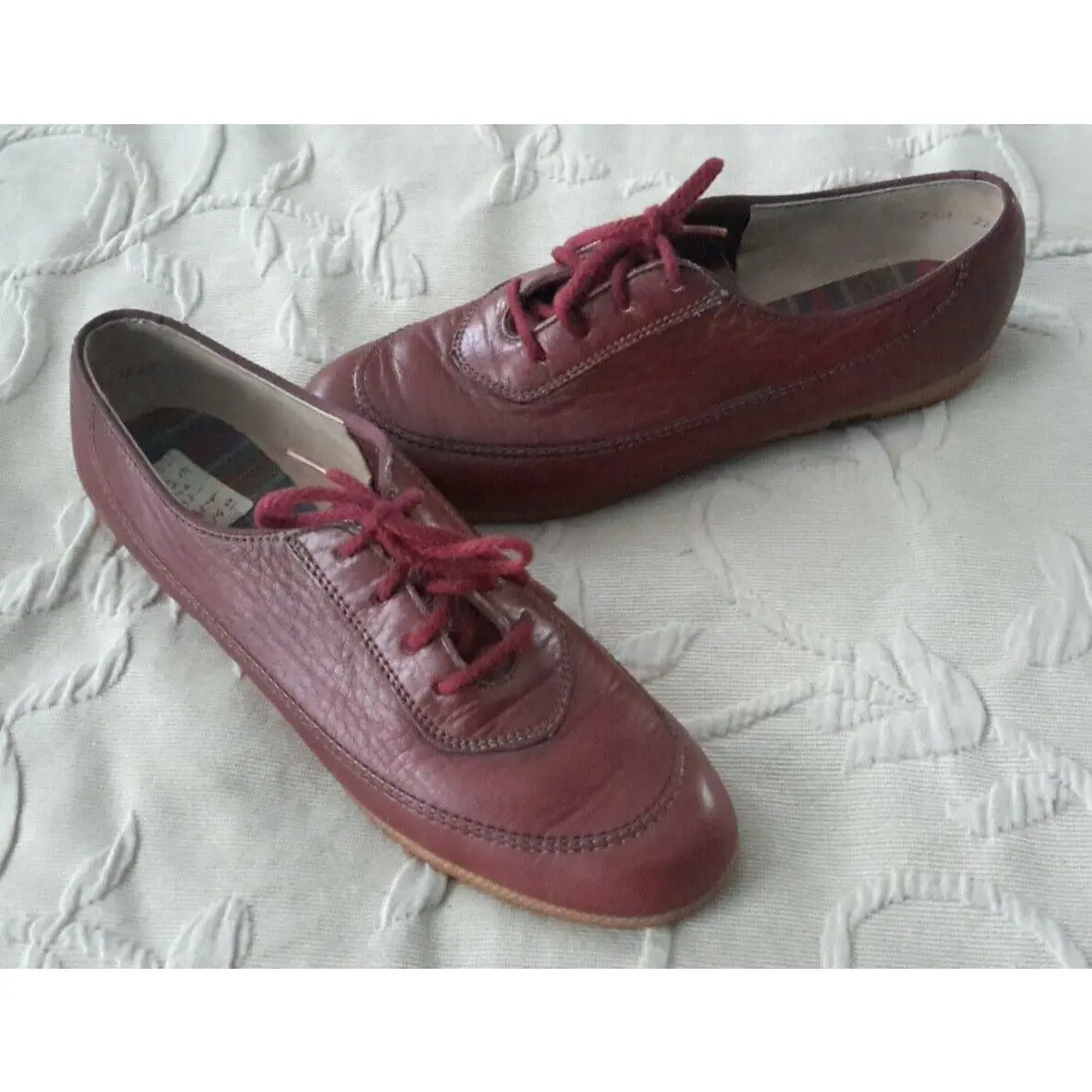Vintage Sperry Topsiders Lace Up Red Leather Boat Shoes Womens 7.5 Jr Miss 1