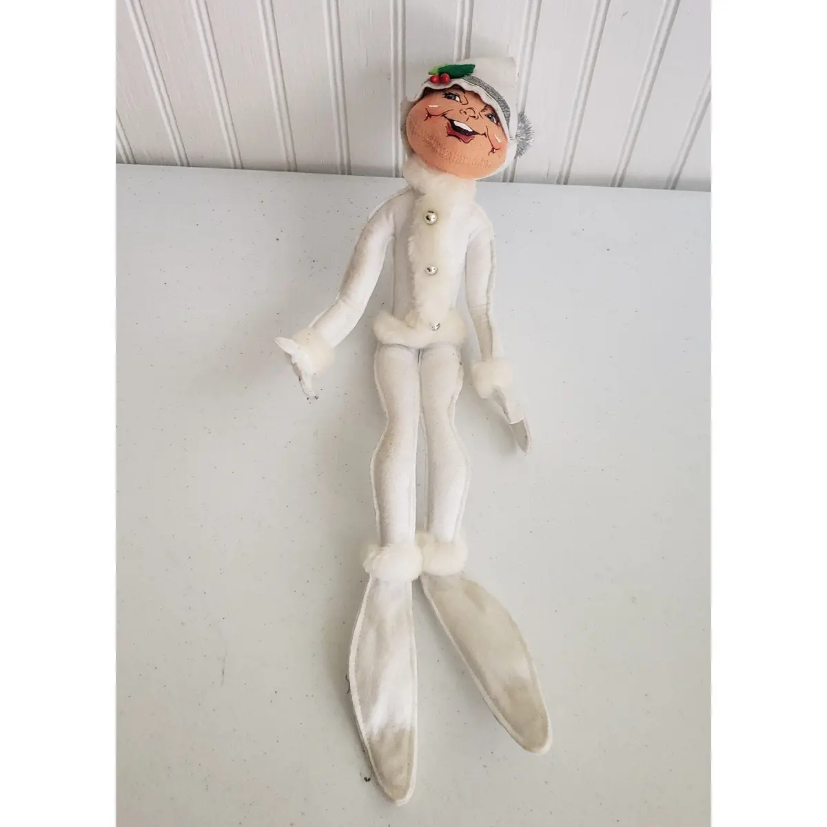 Vintage Annalee Dolls Frosty Silver White Holly Pixie Shelf Elf 14 In Christmas 1