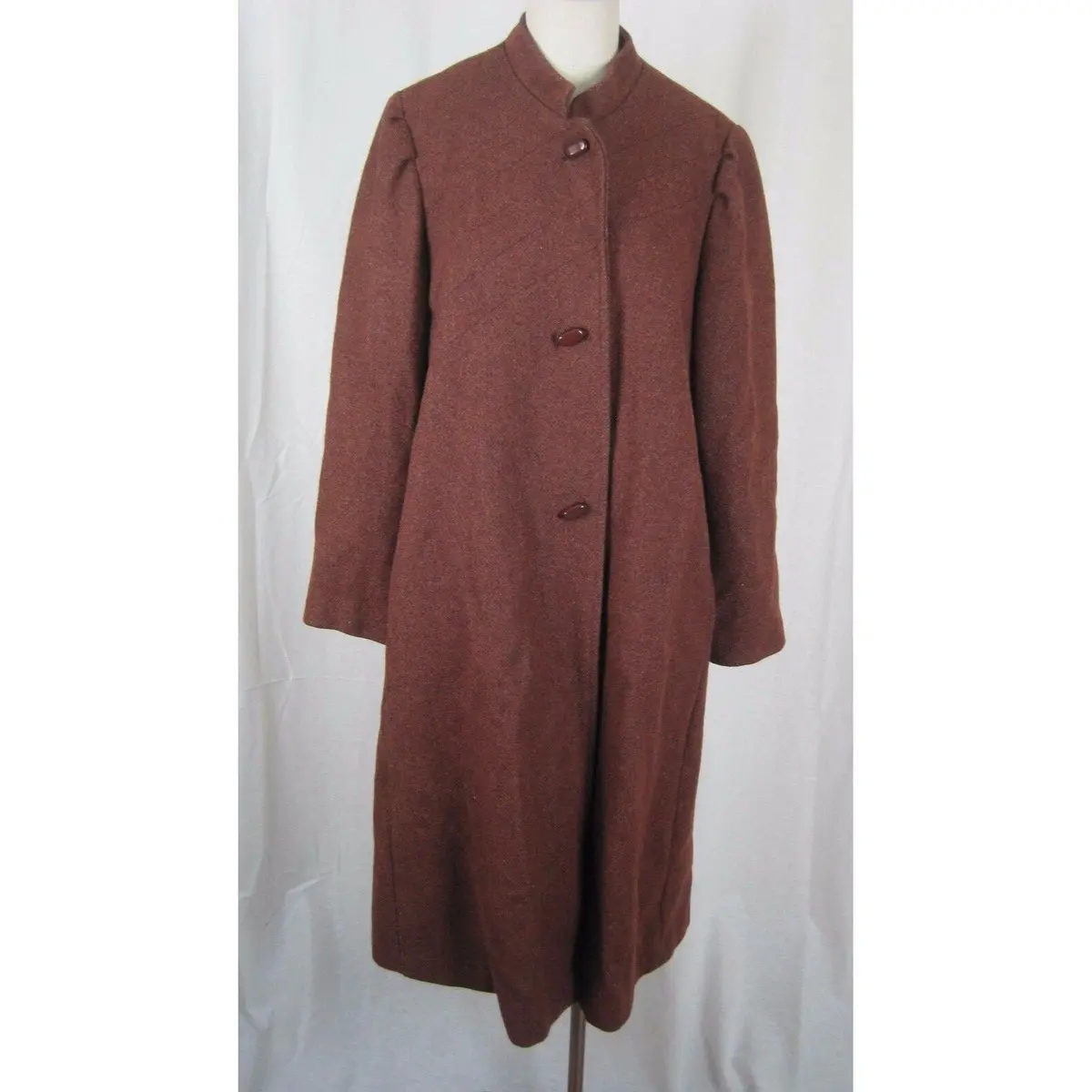 Vintage Mid Century Burnt Orange Brown Wool Mottled Tweed Coat Cloak Womens S M 1
