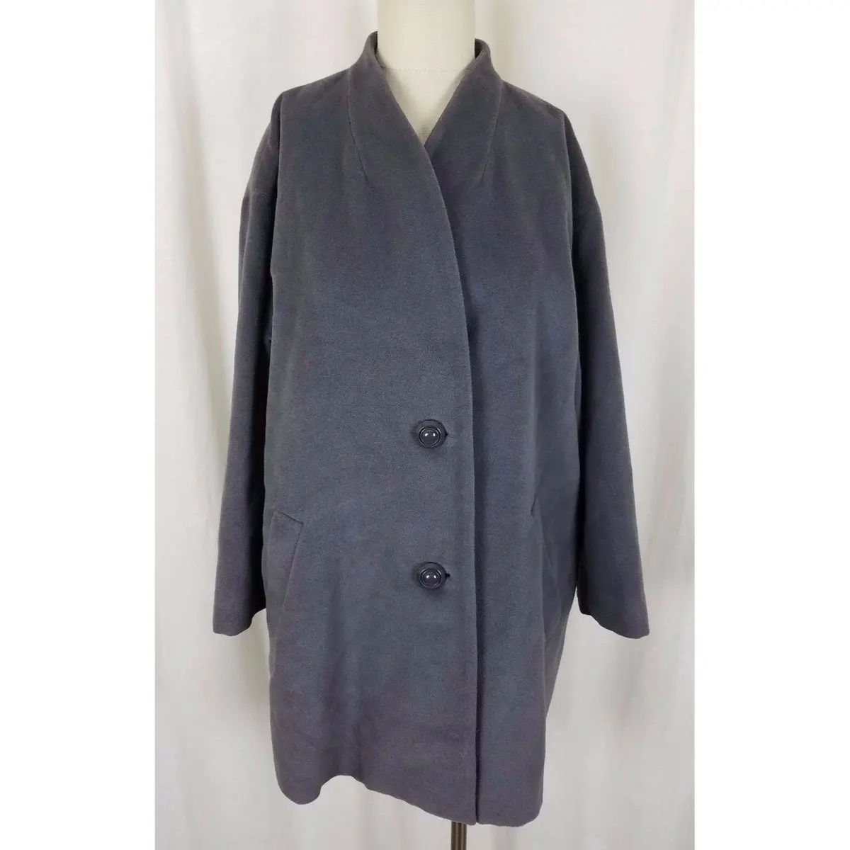 Dana Paris Boutique Cashmere Collarless Coat Jacket Womens 9 Gray Pret-A-Porter 1