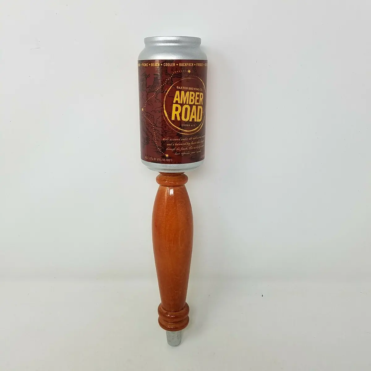 Baxter Brewing Maine Craft Beer Tap Handles Can On Top Amber Road Ale Map Wood 1