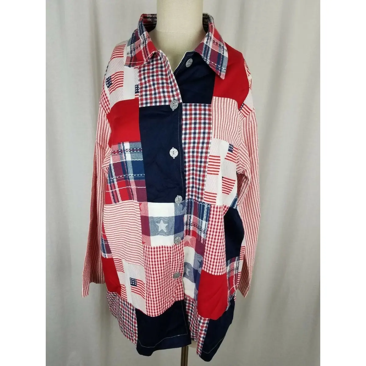 Vintage Roamans Star American Flag Boyfriend Blazer Jacket Womens 4 Usa Red Blue 1