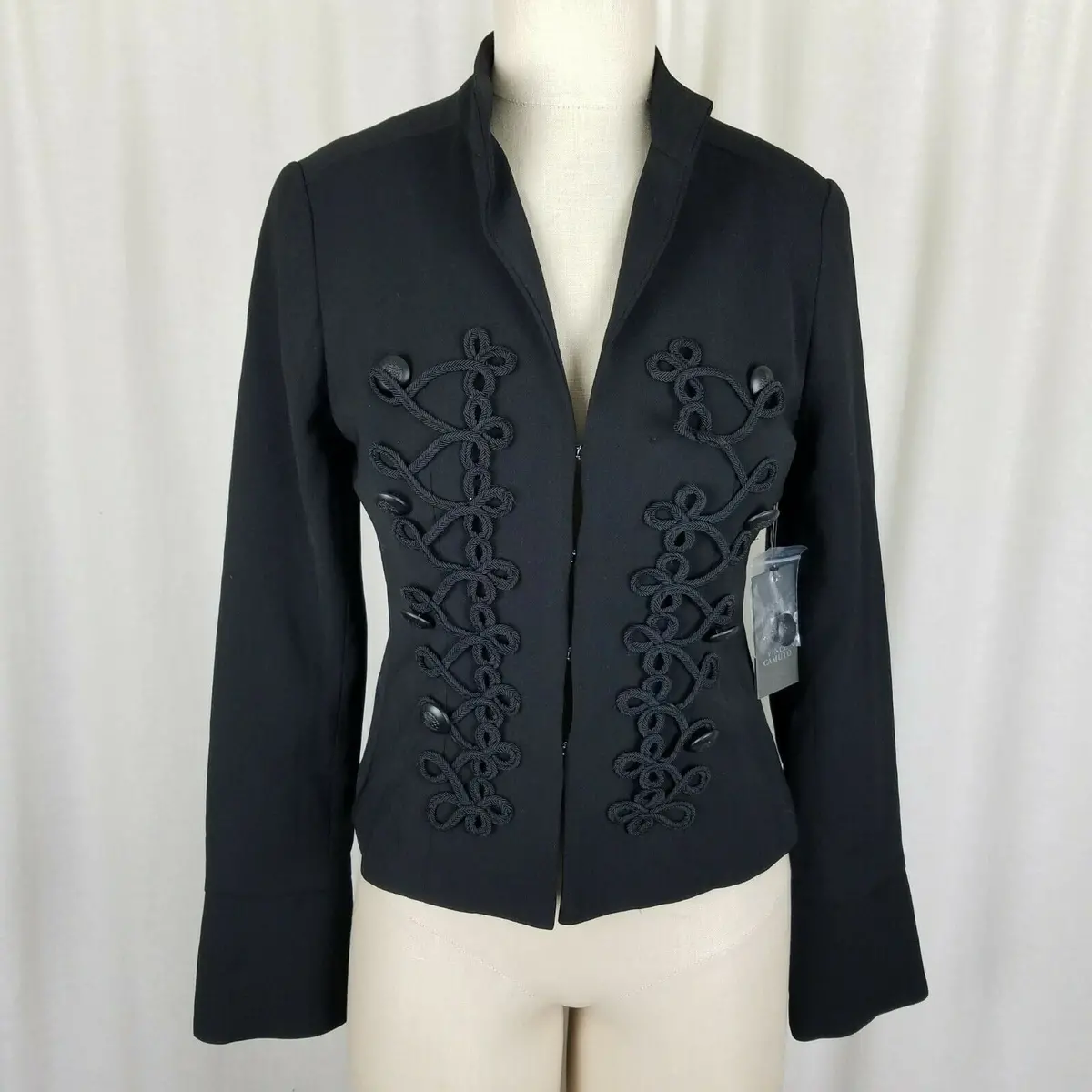 Vince Camuto Black Braided Soutach Gothic Steampunk Military Jacket Womens 0 Nwt 1