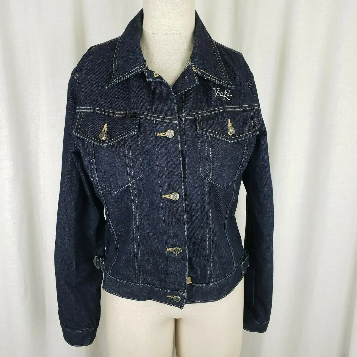 Karl Kani Kk2 Jewels Denim Blue Jean Trucker Jacket Womens M Hip Hop Streetwear 1