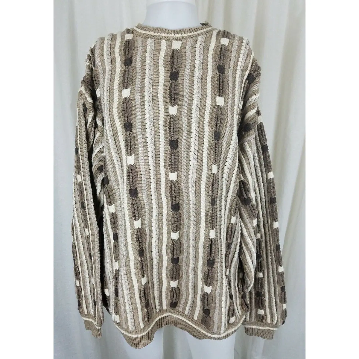 Vintage 90S Megalos Mens 2X Knit Sweater Crazy Pattern Hip Hop Rap Tan Biggie 1