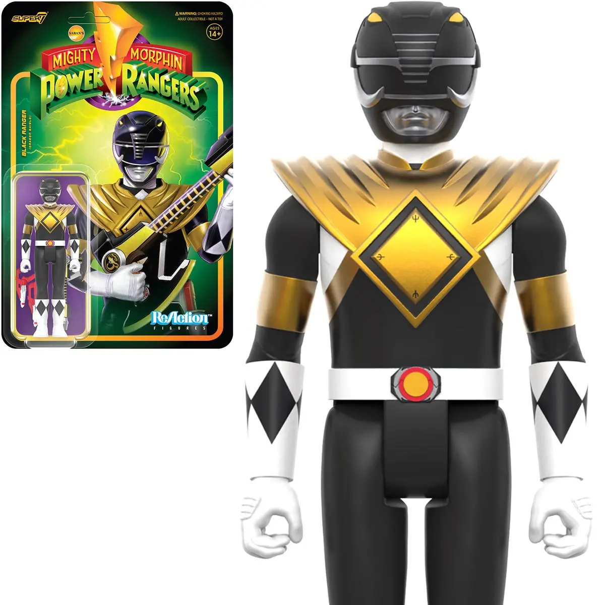 Super7 Reaction Figures - Mighty Morphin Power Rangers: Wave 4 - Black Ranger, Dragon Shield (82030) Low Stock 1