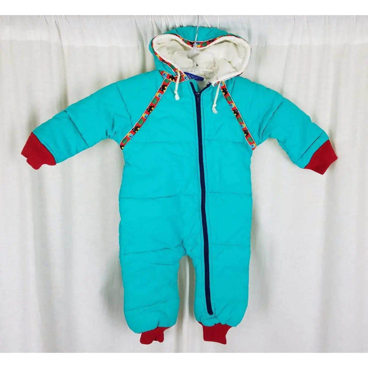 Vintage Log House Designs Hooded One Piece Quilted Winter Snowsuit Baby Girl 12M 1