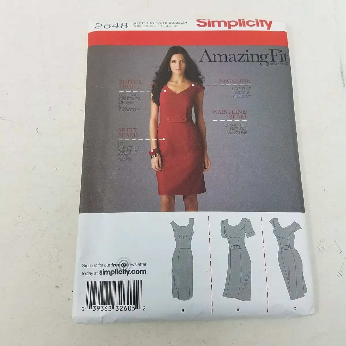Simplicity Amazing Fit Sewing Pattern 2648 Princess Sheath Dress Uncut Sz 16-24 1