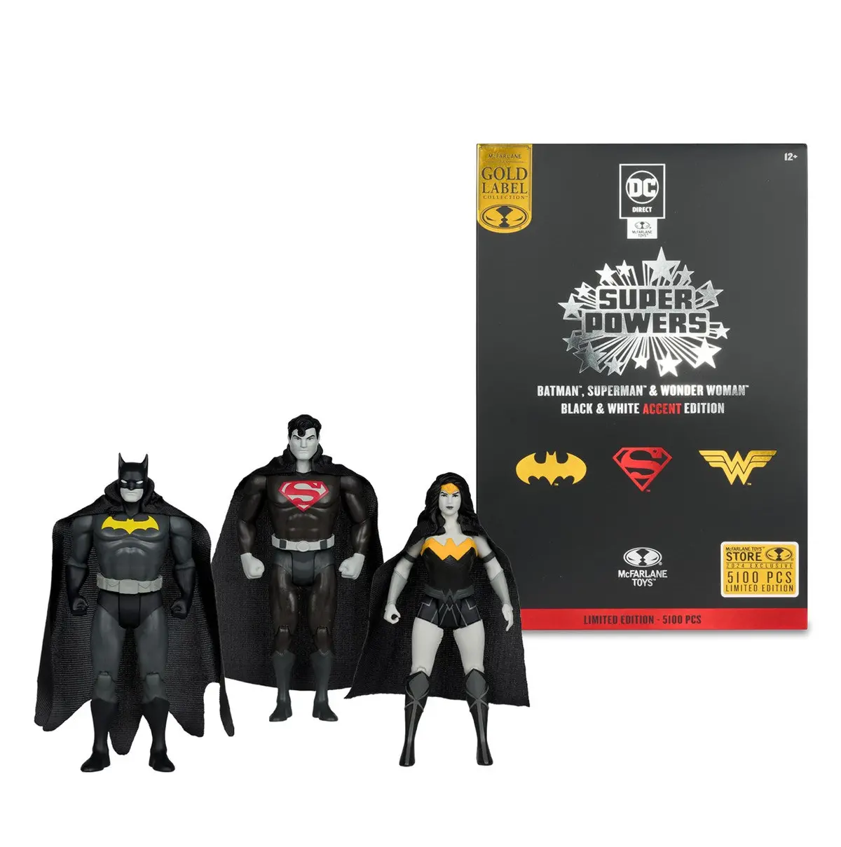 Dc Direct: Super Powers - Sdcc 2024 Exclusive Black & White Accent Edition 3-Pack (15836) Low Stock 1