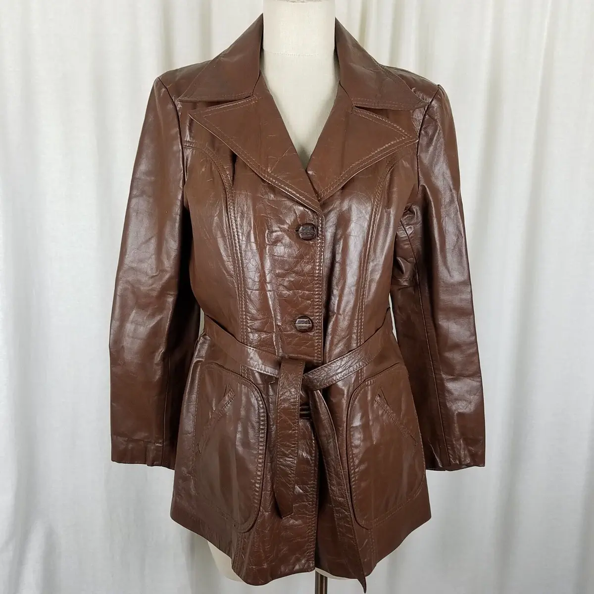Vintage Sears Western Outdoorwear Faux Fur Leather Peacoat Trench Coat Womens 16 1