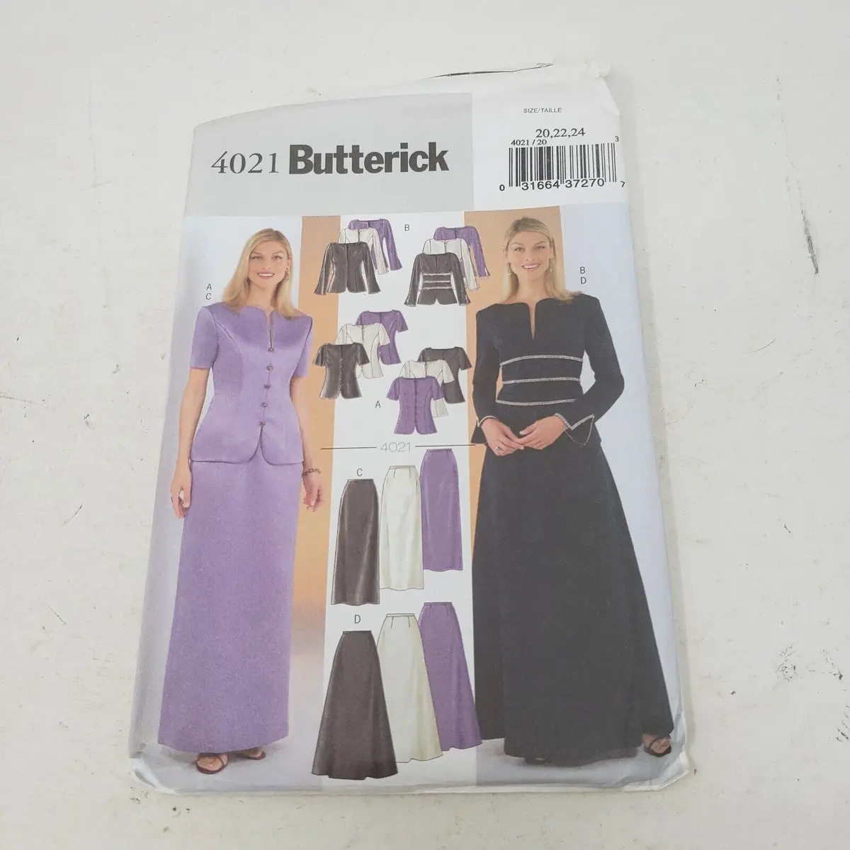 Butterick See & Sew Sewing Pattern 4021 Women Sz 20-22-24 Jacket Maxi Skirt Suit 1