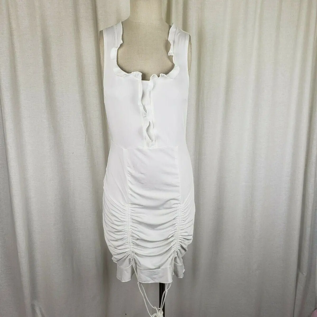 Rebdolls Make Me Wonder Ruched Mini Dress Fitted Sexy Bodycon Lace Up Womens L 1