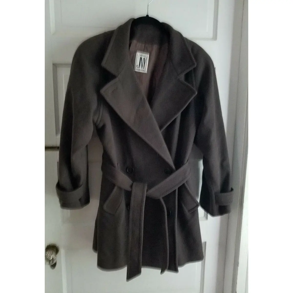 Jny Jones New York Double Breasted Belted Tie Wide Lapel Peacoat Coat Womens S M 1