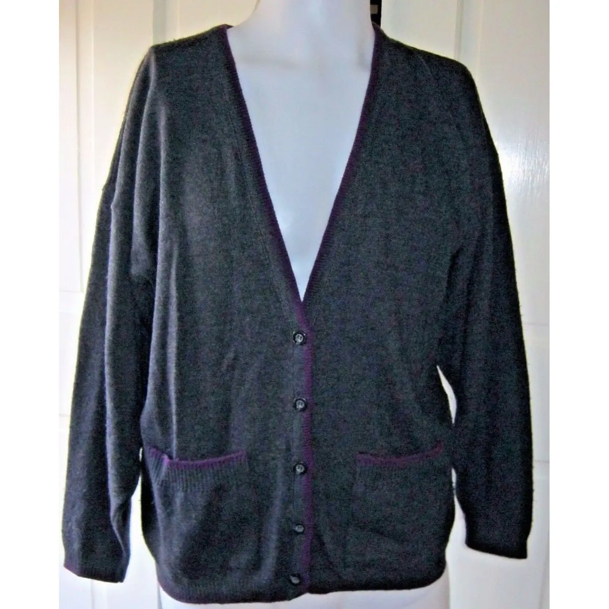 Vintage Pendleton Woolen Mills 100% Wool Cardigan Sweater Womens L Charcoal Usa 1