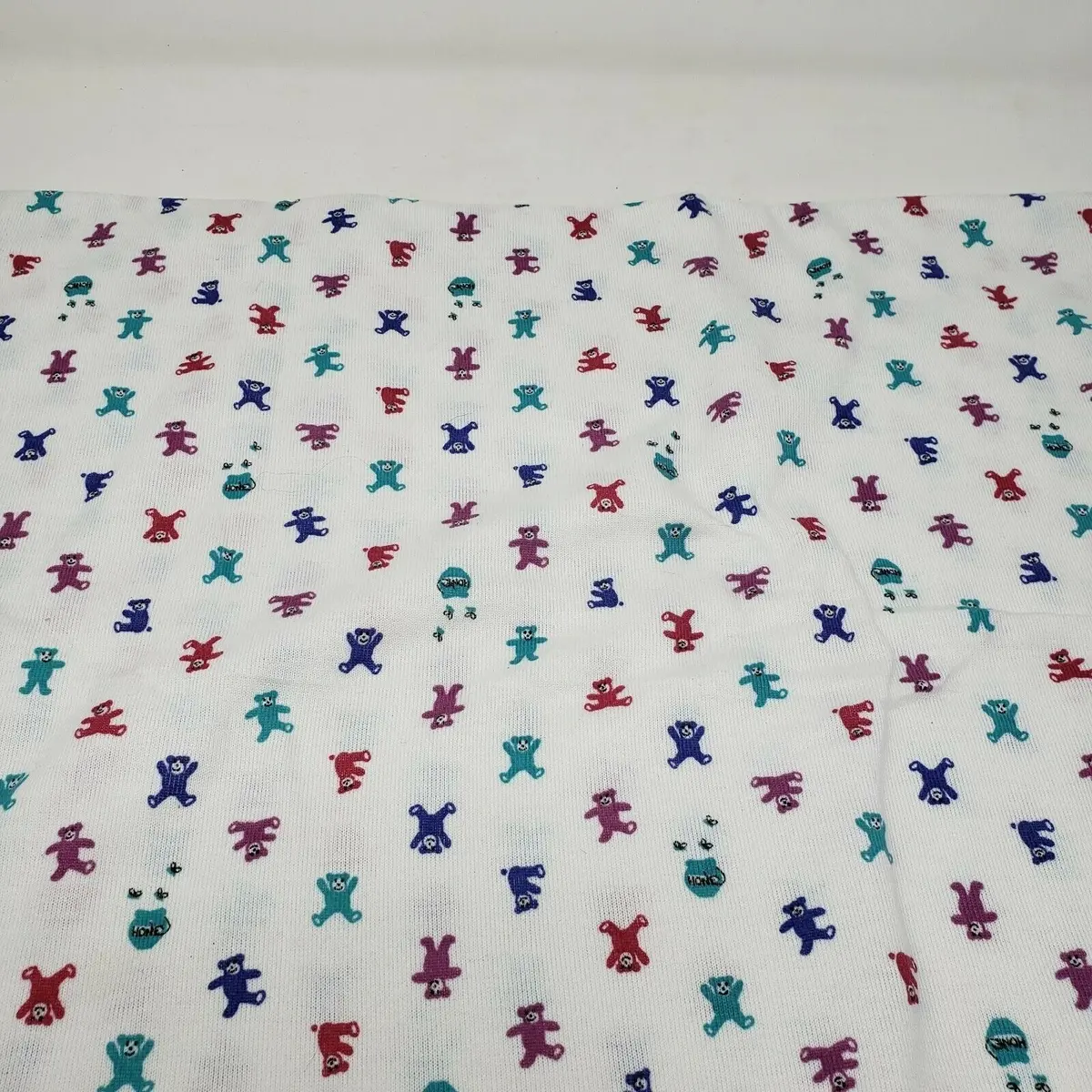 Vintage Dancing Teddy Bears Honey Pots Bees Stretch Jersey Knit Fabric 2 Yards 2